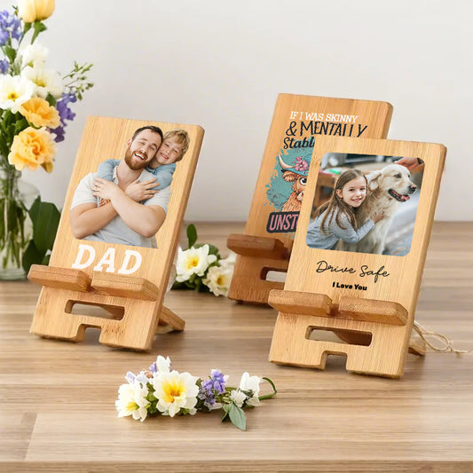 Photo Text DIY Customized Bamboo Creative Phone Stand Gift Pet Souvenir