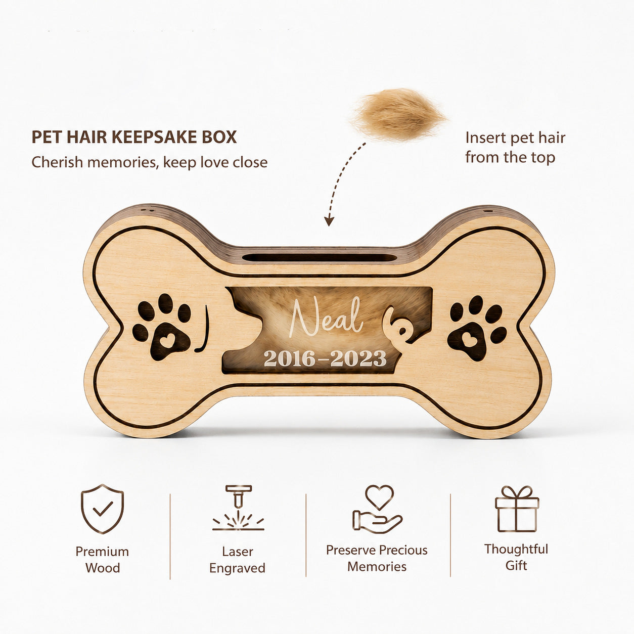 dog bone-shaped hair storage keepsake, paw print pet remembrance gift
